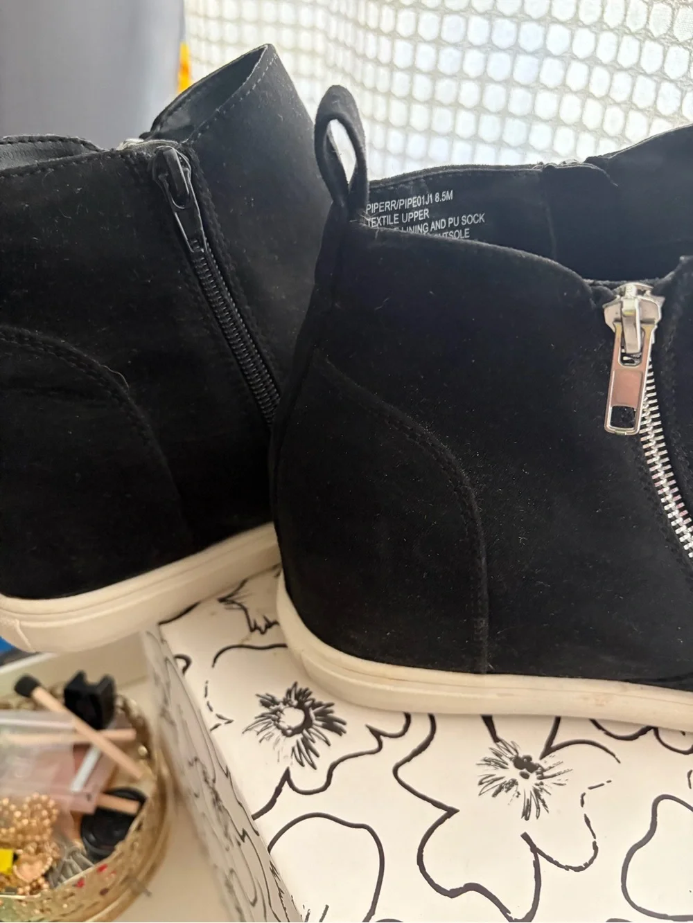 Madden Girl Black Suede Wedge Ankle Sneakers with Side Zipper